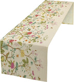 Floral Table Runner, Vintage Birds Wildflowers Herbs Nature Theme Linen Long Table Kitchen Dining Table Holiday Party Decorative Table Runner,13in（33cm） W * 72in（184cm） L