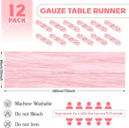 Aktor 12 Pack Pink Table Runner Boho Cheesecloth Table Runner Semi Sheer Gauze Fabric Runners for Wedding Birthday Baby Shower Party Boho Table Decoration（Pink）
