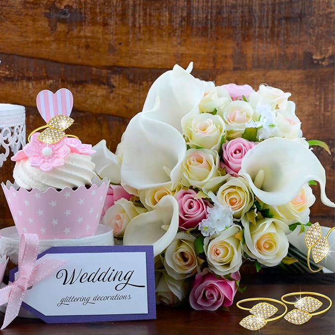 Hotop 150 Pcs Napkin Rings Gold Table Decorations, Elegant Bling Leaves Napkin Rings, Rhinestone Guest Towels Buckle for Wedding Gold Party, Thanksgiving Christmas Dinner Banquet Table Decoration