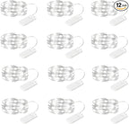 Fairy Lights Battery Operated String Lights - 12 Pack 7ft 20 LED Silver Wire Starry Light for Mason Jars DIY Picture Walls Shelves Arts Crafts Trees Branches Bedroom Wedding Party Decor(Pure White)