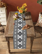 Aztec Southwest Cotton Linen Table Runner for Dining Kitchen, Wedding Outdoor Party Tablerunners Decoration, Boho Ethnic Tribes Vintage Grey Dresser Scarf Coffee Tablecloth Runners 13x90 Inches