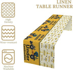 Cartoon Car Table Runner,Boys Kids Construction Vehicles Truck Yellow Print Tablecloth Burlap for Hotel Indoors Outdoor Dining Room Kitchen Home Decor,W13X L80 in