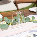 Clear Arch Acrylic Table Numbers for Wedding Reception - 5" x 7" White Font Centerpiece Set with Holder Stands & Head Table Sign - Anniversary, Event, Party, Wedding set 1-15