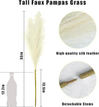 35" Faux Pampas Grass Decor, 8pcs Large Tall Fluffy Artificial Pompous Grass Branches Floral Fake Pompas Grass Bulrush Floor Vase Filler Flower Arrangement for Home Wedding Boho Decor Beige