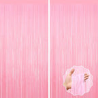 2Pack Foil Curtain Pastel Pink Backdrop Streamers Metallic Tinsel Fringe Curtains Photo Booth Props for Birthday Wedding Engagement Bachelorette Christmas Celebration Valentines Party Decorations