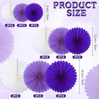 24 Pcs Purple and White Paper Fans Purple Party Decorations Classroom Decor Wall Background Ceiling Hanging Decoration for Birthday Wedding Baby Bridal Shower Engagement Party Decor