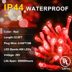 KNONEW Christmas Lights Outdoor Decorations 400 LED 33ft 8 Modes Curtain Fairy String Light with 75 Drops, Clear Wire LED Hanging Light Decor for Wedding Party Holiday Christmas Decorations (Red)