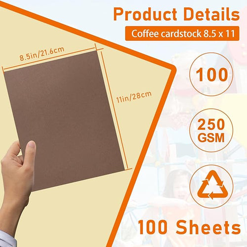 100 Sheets Coffee Color Cardstock 8.5 x 11 Craft Paper, 92lb Premium Dark Brown Paper Card Stock for DIY Cards Making, Wedding Invitations, School, Memus, Greeting Cards, Office Printing