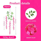 24 Pack Fuchsia Wisteria Hanging Flowers Garland, 3.77 Feet Artificial Flower Vines, Fake Wisteria, Artificial Vines Hanging Garland for Backdrop Outdoor Yard Garden Decor