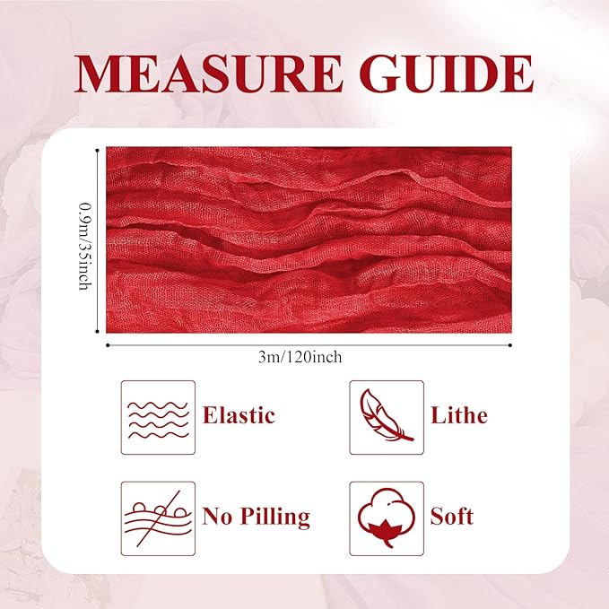 Asee'm Fall Table Runner Cheesecloth 10FT Red Boho Gauze Fabric Rustic Sheer Cheese Cloth Runners for Thanksgiving Wedding Bridal Shower Party Decoration