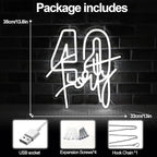 White Forty Neon Sign 40 Year Old Birthday Neon Sign Birthday Gift For 40 Year Old Woman Led Night Light For Wedding Engagement Banquet Anniversary Party Decor Gift For Girl Wife Lover(USB Sign)