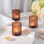 24 Pcs Amber Votive Candle Holders, Glass Tealight Candle Holders for Home Decor, Wedding Table Centerpiece, Birdal Shower, Party