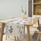 Monochrome Sketch Flowers Bird Table Runner, Seasonal Spring Fall Plants Blue Florals Dinner Runner for Home Kitchen Dining Table Party Holiday Decoration 13"x60"