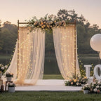 10×10ft Tulle Backdrop Curtains with Lights String - 300LED Fairy Lights Sheer Curtain Backdrop for Weddings Baby Shower and Birthday Party Decorations(2 Panels 5×10ft)