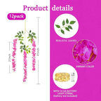 12 Pack Purple Red Wisteria Hanging Flowers Garland with Lights, 3.44 Feet Artificial Flower Vines, Fake Wisteria, Artificial Vines Hanging Garland for Backdrop Outdoor Patio Garden Decor