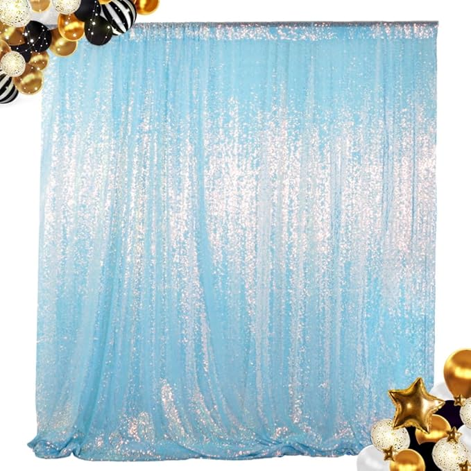 ShinyBeauty 20x10FT Iridescent Aqua Backdrops Glitter Fabric Backdrop | Mermaid Blue Sequin Curtain | Photographic Studio Background | Sparkling Event Decor