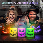 Halloween Flameless Candles - 3 Pack Colored Battery Operated Pumpkin Ghost Face Candles,LED Muti Color Grimace Night Light,Scary Halloween Decor,Fall Table Centerpieces, Spooky Home, Day of The Dead
