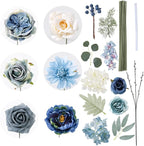 Artificial Flowers Combo Box Set Dusty Blue Flowers for DIY Wedding Bouquet Arrangements Bridal Shower Party Home Decorations(White Blue Rose)