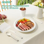 350PCS Disposable Paper Dinnerware Set for 50 Guests, Compostable 50 Dessert Plates, 50 9 inch Plates, 50 Cups, 50 Spoons, 50 Forks, 50 Knives and 50 Napkins, Perfect for Parties(White)