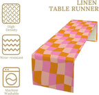 Checkered Table Runner Orange Retro 60s70s Boho Style Kitchen Restaurant Decoration Suitable for Indoor and Outdoor Festival Home Wedding Party Table Runner 13x90 Inch
