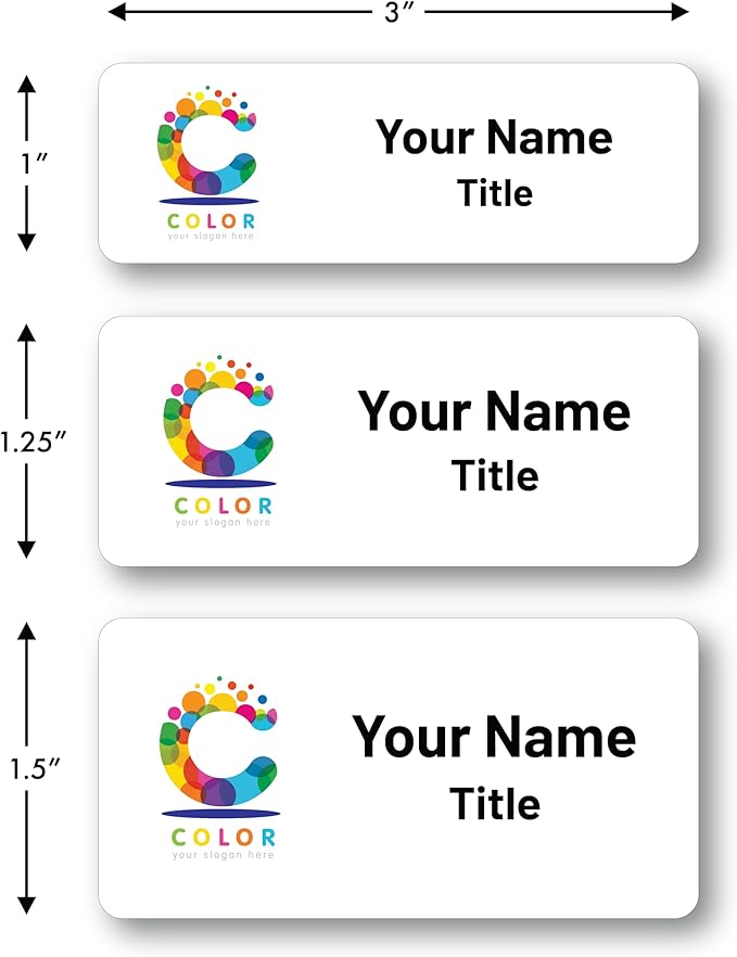 Custom Name Tags - Full Color Logo Name Tags - Scratch Resistant Metal Front & Hard Plastic Back (1.25 x 3 Inch, White)