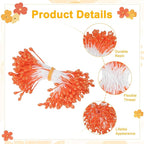 600-Pack Flower Stamens for Crafts, 5mm Double Heads Artificial Pearl Floral Pistil Mini Flower Pollens Stamens for DIY Making/Wedding/Scrapbook Decoration [Orange]