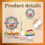 CHDITB Happy Diwali Front Door Sign Wreath(15"x11"), Wooden Lotus Rangoli Diyas Indian Festival of Lights Decoration Wall Hanging, Colorful Deepavali Themed Hanger Decor for Porch Home Office Party