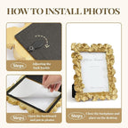 Cuspin 5x7 Picture Frame Vintage Gold Frames, Ornate Leaf Textured Hand-Crafted Resin with Glass Front, Gold Picture Frames for Tabletop Display, Retro Design Home Decor