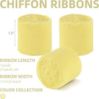 3 Rolls Cream Yellow Handmade Chiffon Ribbon,1.5" x 21Yd Frayed Fringe Silk Ribbons (3 Rolls *7Yd) for Gifts Wrapping, Wedding Invitations, Bridal Bouquets, Decoration