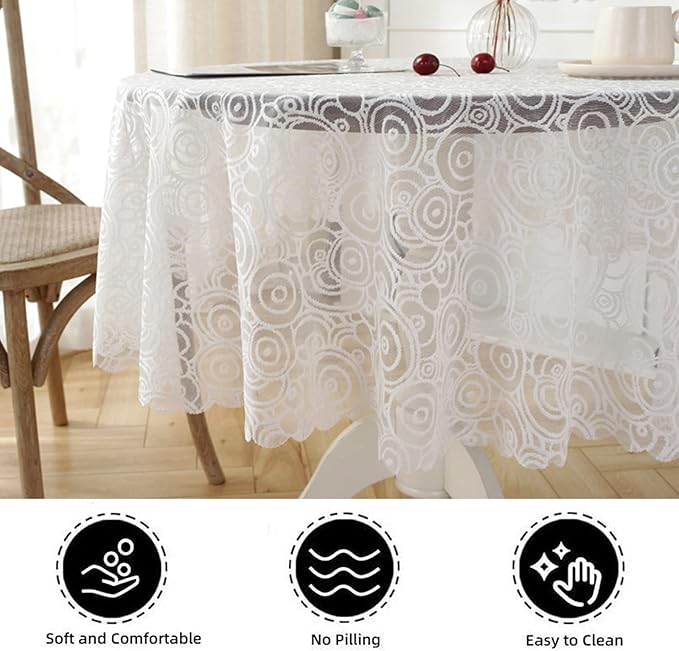 Jeloris Round Lace Tablecloth with Elegant Scalloped Bottom for Any Special Event Such as Wedding, Birthday Party, Baby Shower, Anniversary (48 inch, Style 7)