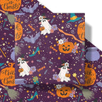 LeZakaa Purple Halloween Wrapping Paper Roll, Cute Trick-or-Treat Ghosts Pumpkins Witch Hats Gift Wrap for Kids Teens Adults, Halloween Decor, Party Favors, Mini Roll 17 in x 16.4 Ft