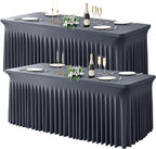 Wish Care 2 Pack Gray Spandex Table Clothes for 4 Foot Rectangle Tables, 4FT Wrinkle Free Fitted Tablecloths Ruffles Design Table Cover for Party, Banquet, Wedding and Events