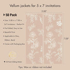 50 Pack Pre-Folded Vellum Jackets for 5x7 Invitations,AZAZA Translucent Invitation Sleeves,115GSM Vellum Jackets 5x7, Wedding Invitation Accessories,for Weddings Birthdays,Botanical Flower Pattern