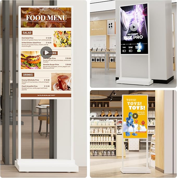 32 inch Digital Signage Kiosk LCD Advertising Display Menu Displays Indoor Floor Standing Vertical Poster White 2+32GB 2K 700nits Android OS with USB