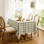 Softalker Checkered Tablecloth Rectangle, Heavy Weight Linen Gingham Christmas Table Cloth with Tassel, Washable Wrinkle Free Buffalo Plaid Table Cover for Dining/Party/Home - 55 x 84 Inch, Sage