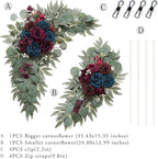 Navy and Burgundy Flower for Wedding Welcome Signs Decorations, Artificial Burgundy Wedding Arch Flowers for Wedding Ceremony (Set of 2)