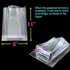 PigPotParty Cellophane Bags 8"x11", 50 Pack Clear Gift Bags, 3.15" Bottom Gusset for Stand-Up Display, Plastic Cellophane Gift Wrap, Ideal for Goodies, Treats, Party Favors, Mugs, Includes 50 Ties