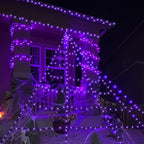 YEGUO 66ft 200 LED Purple Halloween Lights Outdoor Waterproof, Green Wire Christmas String Lights Indoor, 8 Modes Twinkle Tree Lights Plug in with Timer Memory