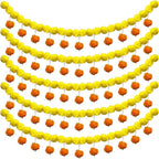 5 Pcs Marigold Garland Diwali Decor Artificial Flowers, 4.5 Feet Artificial Marigold Flowers for Indian Pooja Diwali Home Mantle Decor Wedding Decoration for All Year Decoration (Yellow＆Orange)