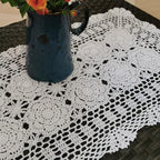 Phantomon Lace Table Runner Rectangular Table Cover Cloth Handmade Crochet Floral Placemats 100% Cotton (Floral White, 15x39Inch)