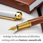 Ellington Pens Luxury Fountain Pen Set- Fountain Pens for Writing - Smooth Medium Nib - Includes Refillable Ink Converter, 3 Ink Cartridges [Black & Blue], Gift Box - Elegant Calligraphy