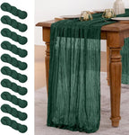 MLMW 10 Pack Christmas Table Runner Cheesecloth Emerald Green Table Runner Boho Cheese Cloth Gauze 160 inch Rustic Table Runner 13.3ft for Party Wedding Baby Bridal Shower Birthday