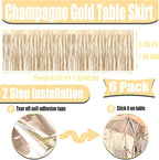 6 Pack 29x108 Inch Metallic Foil Fringe Tinsel Table Skirts Banner for Rectangle Tables Streamer Garland Backdrop for Wedding, Birthday, Parade Floats, Halloween Party Decoration(New Champagne Gold)