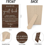 Audio Guestbook Sign, Audio Phone Guestbook Wooden Stand 5x7inch, Wedding Telephone Phone Audio Message Guest Book Sign, Wedding Table Decoration (Brown)
