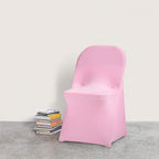 Peomeise Stretch Spandex Folding Chair Cover for Wedding Party Dining Banquet Event (Pink,12pcs)