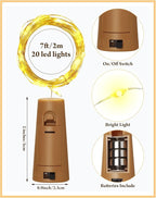 Hortsun 60 Pack Wine Bottle Lights with Cork Fairy Mini String Lights Battery Operated Mini Waterproof 7 ft Silver Wire 20 Led Cork Shape for Christmas, DIY, Party, Decor, Wedding, Bar(Warm White)