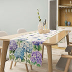 Spring Hydrangea Flower Table Runner, Seasonal Summer Plants Watercolor Florals Butterfly Dinner Runner for Home Kitchen Dining Table Party Holiday Decoration 13"x60"