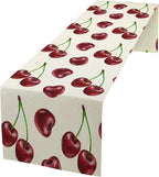 Red Cherry Table Runner Watercolor Spring Summer Wild Berry Tropical Fruit Theme Dinner Runner for Girl Baby Shower Party Holiday Home Kitchen Dining Table Decor 13x70