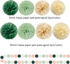 Olive-Sage Green Champagne-Gold Party Decorations - 23pcs Rustic Wedding Tissue Pom Poms Streamers, Boho Bachelorette Neutral Baby Shower Birthday Bridal Decor Ouruola
