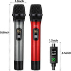 Bietrun XLR Wireless Microphone, UHF Dual Handheld Dynamic Metal Mic Set with Rechargeable Receiver, XLR to 1/4'' Adapter, for Karaoke, Church, Wedding, Party Singing(160 ft Range)(Auto Connect)